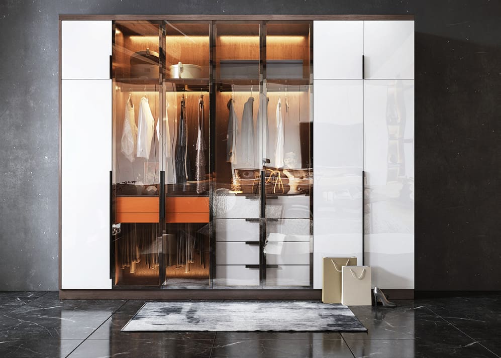 Wardrobe — Dark Walk-In with Leather Accents
